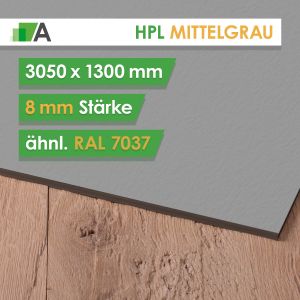HPL Mittelgrau -  ähnl. RAL 7037 - Stärke 8 mm - 3050 x 1300