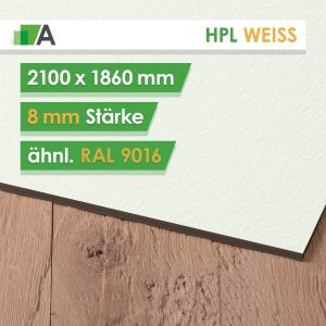 HPL Weiss - ähnl. RAL 9016 - Stärke 8mm - 2100 x 1860