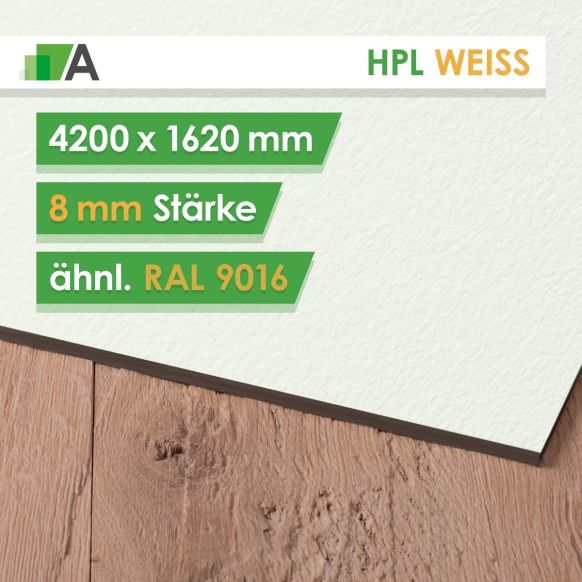 HPL Weiss - ähnl. RAL 9016 - Stärke 8mm - 4200 x 1620