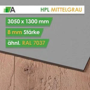 HPL Mittelgrau -  ähnl. RAL 7037 - Stärke 8 mm - 3050 x 1300