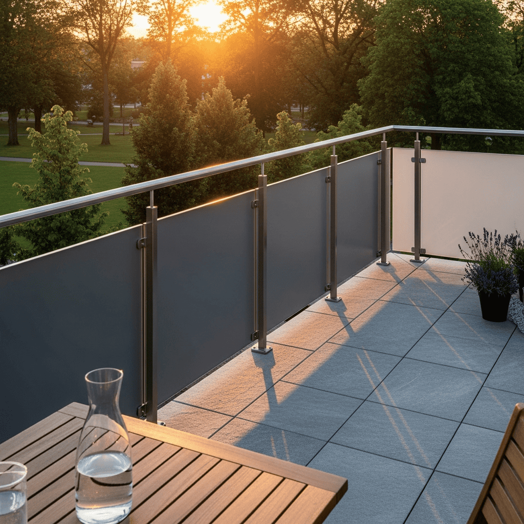 Ein moderner Acrylglas Sichtschutz auf dem Balkon