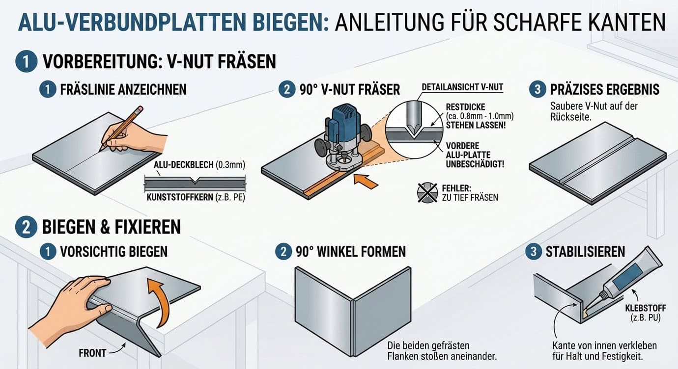 Ein Bild, welches Hinweise für das Biegen von Aluverbund beinhaltet.