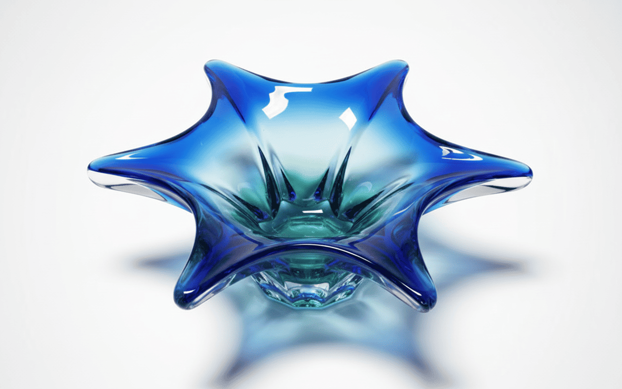 Eine blaue Schale aus Acrylglas welche in die Form eines Seesterns gebracht wurde