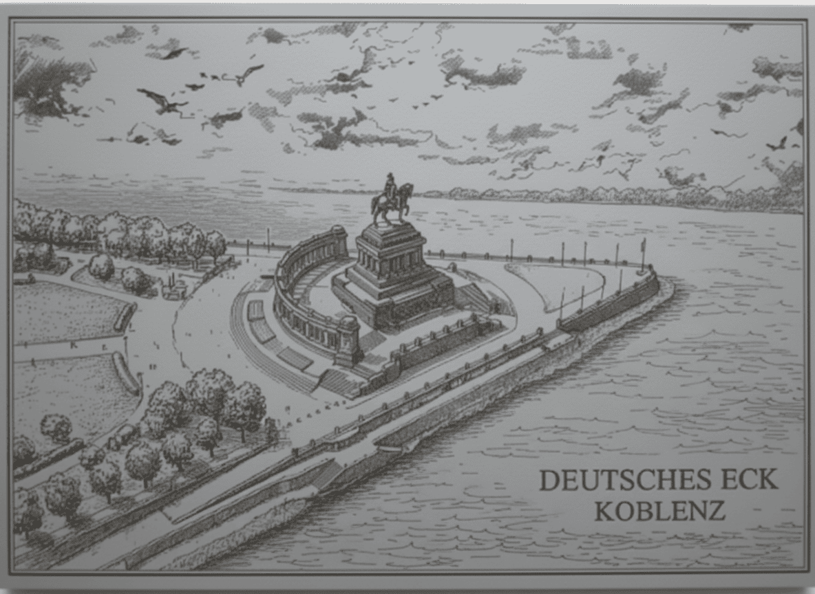 Eine HPL Platte auf welche das deutsche Eck in Koblenz graviert wurde.