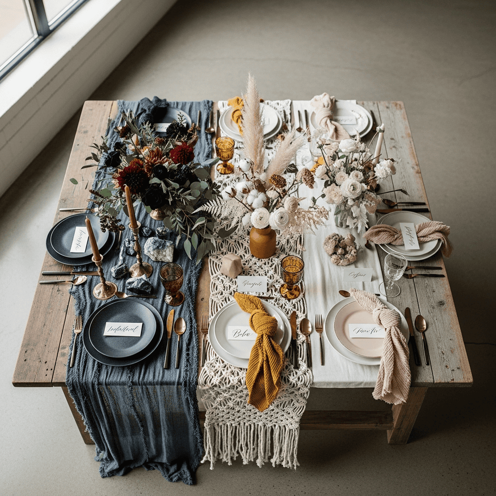 Eine Auswahl verschiedener Desgin-Möglichkeiten für eine Hochzeit. Darunter minimalistische sowie moderne Stile