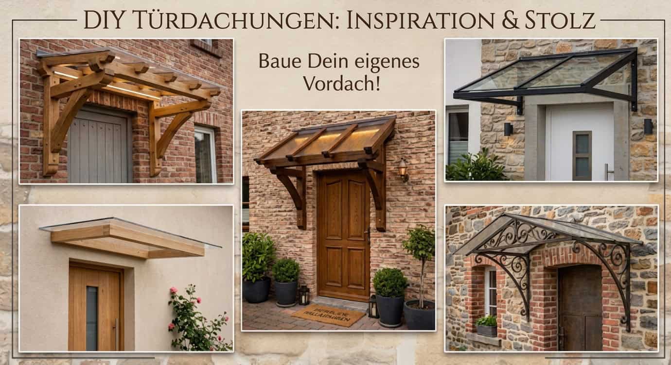 Eine Auswahl von DIY‑Vordächern aus Kunststoff, welche perfekt zu den Gebäuden passen.