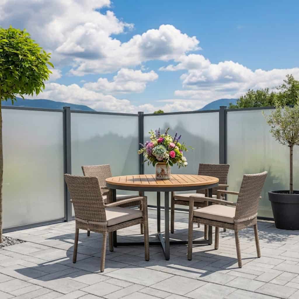 EIn Acrylglas Zaun der eine Terrasse umrandet
