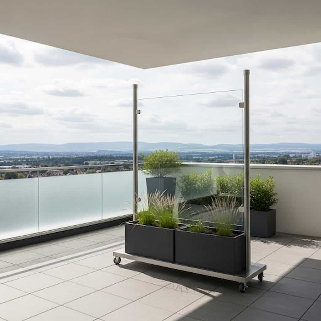 Ein Windschutz aus Acrylglas auf einer Terrasse