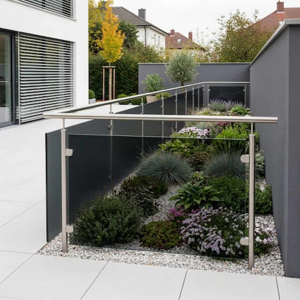 Schwarze und halbtransparente Plexiglas Scheiben welche als Zaunelement verwendet wurden